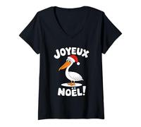 Donna Joyeux Noël Pelican Babbo Natale Maglietta con Collo a V