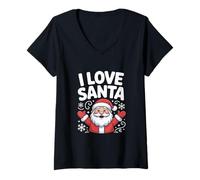 Donna Joyful I Love Santa Christmas Spirit Maglietta con Collo a V