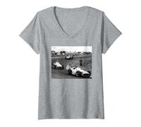 Donna Juan Manuel Fangio Zandvoort GP Olandese 1955 Auto da Corsa Maglietta con Collo a V