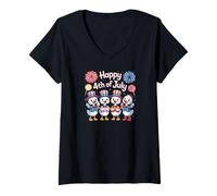 Donna July Fourth July 4th Independence Day American Flag Duck Maglietta con Collo a V