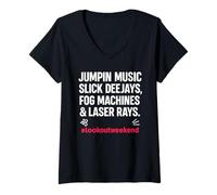 Donna Jumpin Music Slick Deejays Party Vibes Stile retrò Maglietta con Collo a V