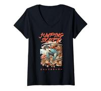 Donna Jumping Skater Urban Anime Vibes Maglietta con Collo a V