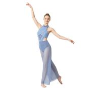 Donna Jumpsuit Pattinaggio Body Ginnastica Intera Latino Tuta Blu | Strass Luccicanti,Unitard Da Ballo,Tinta Unita,Pratica,Sala,Spettacolo Teatrale,Jazz,Danza Di,Swing,Carnevale,Competizioni
