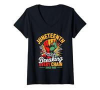 Donna Juneteenth Breaking Every Chain Since 1865 Freedom Maglietta con Collo a V