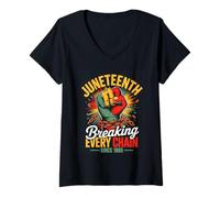 Donna Juneteenth Breaking Every Chain Since 1865 Pride Maglietta con Collo a V