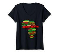 Donna Juneteenth Mappa dell'Africa 1865 RBG Colori Nero Storia Maglietta con Collo a V