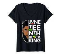 Donna Juneteenth Nero Bruh King Melanin Padre papà Uomini Figlio Ragazzi Maglietta con Collo a V