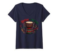 Donna Juneteenth Rhythm of Freedom Djembe Drum Music Maglietta con Collo a V