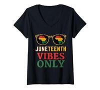 Donna Juneteenth Vibes Only Africa Leopard Black History Giugno 19 Maglietta con Collo a V