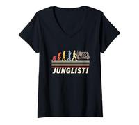Donna Junglist Evolution - Giradischi per Produzione Musicale di Batteria e Basso Maglietta con Collo a V