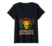Donna Junglist Massive Lion Head Drum e Bass Rave Design Maglietta con Collo a V