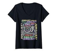 Donna Junglist Music Giradischi per Batteria e Basso Jungle Music Junglist Maglietta con Collo a V