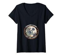 Donna Jurassic Gains T Rex Allenamento Forza Arte Maglietta con Collo a V