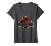 Donna Jurassic Park Cracked Classic Vintage Logo Maglietta con Collo a V