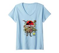 Donna Jurassic Park Dinosaur Breach Maglietta con Collo a V