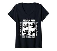 Donna Jurassic Park Isla Nublar 2025 La Vita Trova la Strada Maglietta con Collo a V