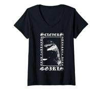Donna Jurassic Park Velociraptor Clever Girl Metal Style Maglietta con Collo a V
