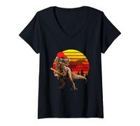 Donna Jurassic T Rex Baseball Retro Vintage World Divertente Dinosauro Maglietta con Collo a V