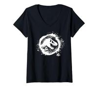 Donna Jurassic World Fossil And Spiderwebs Maglietta con Collo a V