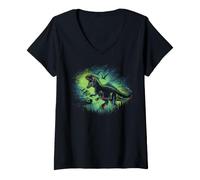 Donna Jurassic World Giganotosaurus Night Hunt Maglietta con Collo a V