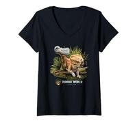 Donna Jurassic World Rebirth Aquilops In The Wild Maglietta con Collo a V