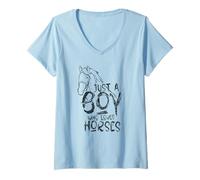 Donna Just A Boy Who Loves Horses Rider Riding Horse Equestre Maglietta con Collo a V