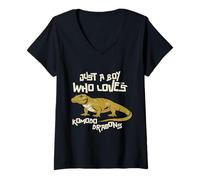 Donna Just A Boy Who Loves Komodo Dragons Rettile Animali Regalo Maglietta con Collo a V
