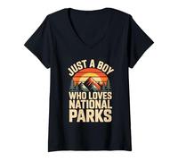 Donna Just A Boy Who Loves National Parks Maglietta con Collo a V