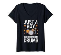 Donna Just a Boy Who Loves to Play Drums Maglietta con Collo a V