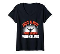 Donna Just A Boy Who Loves Wrestling Design Maglietta con Collo a V