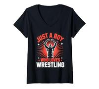 Donna Just A Boy Who Loves Wrestling Strength Maglietta con Collo a V