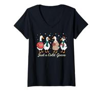 Donna Just a Cold Goose Christmas Silly Season Uomini Donne Bambini Natale Maglietta con Collo a V