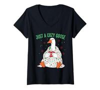 Donna Just a Cozy Goose, Divertente Natale per Uomini, Donne, Bambini, Natale Maglietta con Collo a V