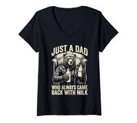 Donna Just A Dad Who Always Came Back with The Milk Maglietta con Collo a V