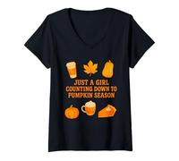 Donna Just A Girl Counting Down To Pumpkin Season Autunno Maglietta con Collo a V