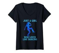 Donna Just A Girl Loves Line Dancing Line Dancer Donne Ragazze Maglietta con Collo a V