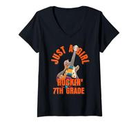 Donna Just A Girl Rocking 7th Grade, Grade 7 Grade Art for Girls Maglietta con Collo a V