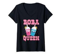 Donna Just A Girl Who Loves Bubble Tea Boba Queen Boba Tea Maglietta con Collo a V
