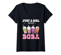 Donna Just A Girl Who Loves Bubble Tea Boba Tea Lovers Maglietta con Collo a V
