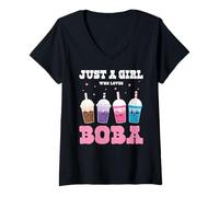 Donna Just A Girl Who Loves Bubble Tea Boba Tea Lovers Maglietta con Collo a V