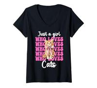 Donna Just a Girl Who Loves Cats - Fiocco con Gatto Soriano Arancione Maglietta con Collo a V