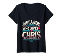 Donna Just A Girl Who Loves Chris T-Shirt Cute Chris Maglietta con Collo a V