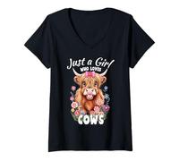 Donna "Just a Girl who loves Cows" Cheeky Mucca Toddler Little Girls Maglietta con Collo a V