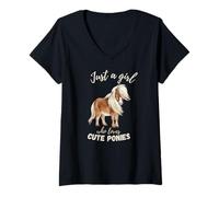 Donna Just a Girl Who Loves Cute Ponies Adorabile Amante dei Cavalli Donne Maglietta con Collo a V