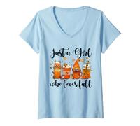 Donna Just A Girl Who Loves Fall Pumpkin Gnomo Cozy Autumn Maglietta con Collo a V