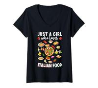 Donna Just a Girl who Loves Italian Food Italian Cuisine Maglietta con Collo a V