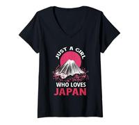 Donna Just a Girl Who Loves Japan Maglietta con Collo a V
