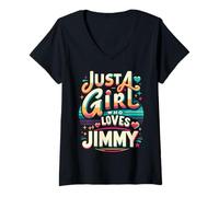 Donna Just A Girl who loves JIMMY T-Shirt Cute JIMMY Maglietta con Collo a V