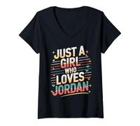 Donna Just A Girl Who Loves Jordan T-Shirt Cute Jordan Maglietta con Collo a V