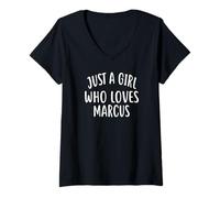 Donna Just A Girl Who Loves Marcus T-Shirt Cute Marcus Maglietta con Collo a V
